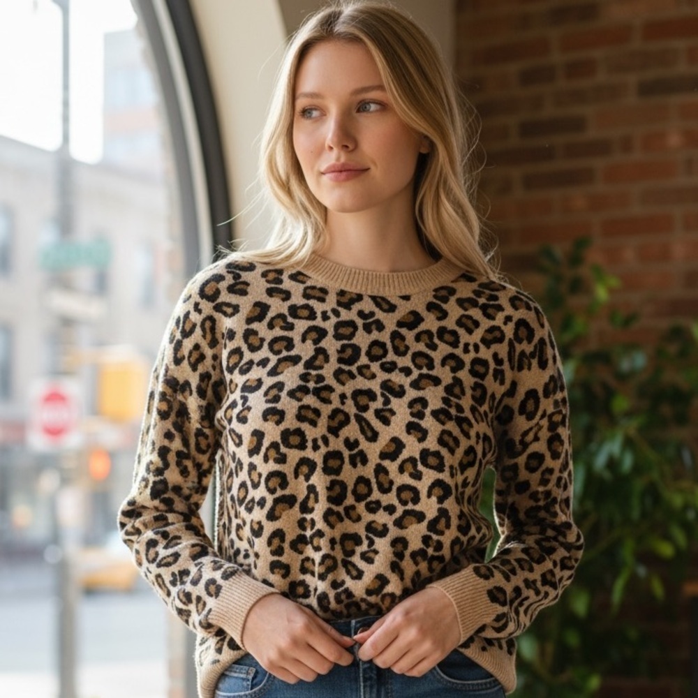 Cynthia Rowley Tan and Black Animal Print Sweater - Size S